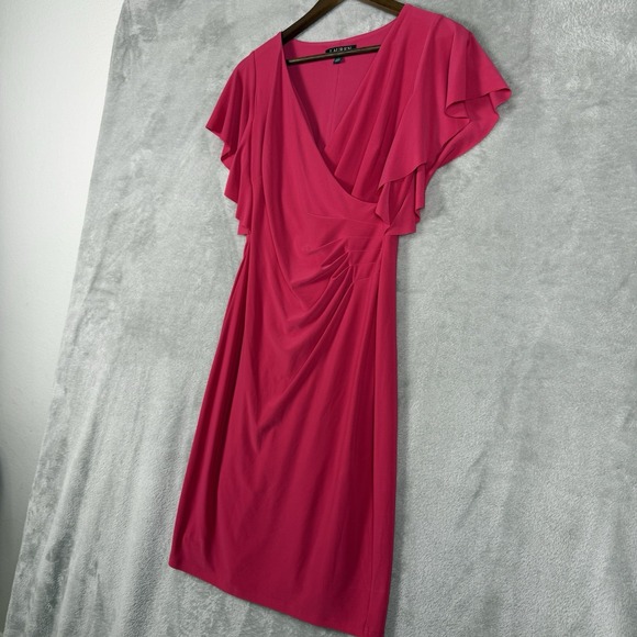 Ralph Lauren Womens Ruffle Trim Dress Hot Pink Size 2 Cocktail Dress - Picture 4 of 10